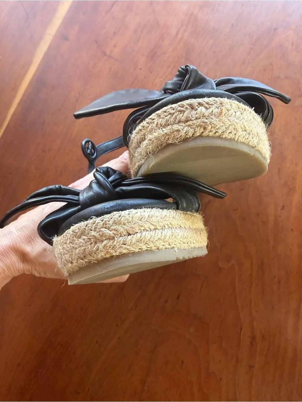 Ted Baker Bryanah Black Leather Bow Espadrille Wedges - Size  EU 40 (fits 9/9.5)